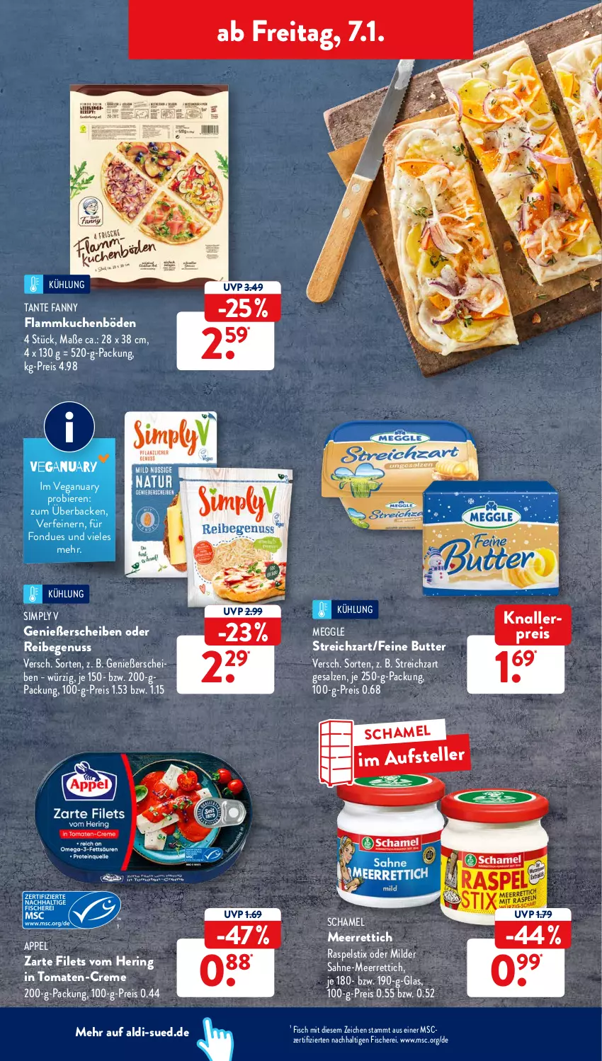 Aktueller Prospekt AldiSud - ALDI Aktuell - von 03.01 bis 08.01.2022 - strona 30 - produkty: aldi, bier, Biere, butter, creme, eis, elle, filet, filets, fisch, fische, Fischer, flammkuchen, Fondue, hering, je 250-g-packung, knallerpreis, kuchen, lamm, meerrettich, meggle, nuss, reis, Rettich, ring, sahne, salz, schamel, Schere, sim, Streichzart, tante fanny, teller, Ti, tomate, tomaten