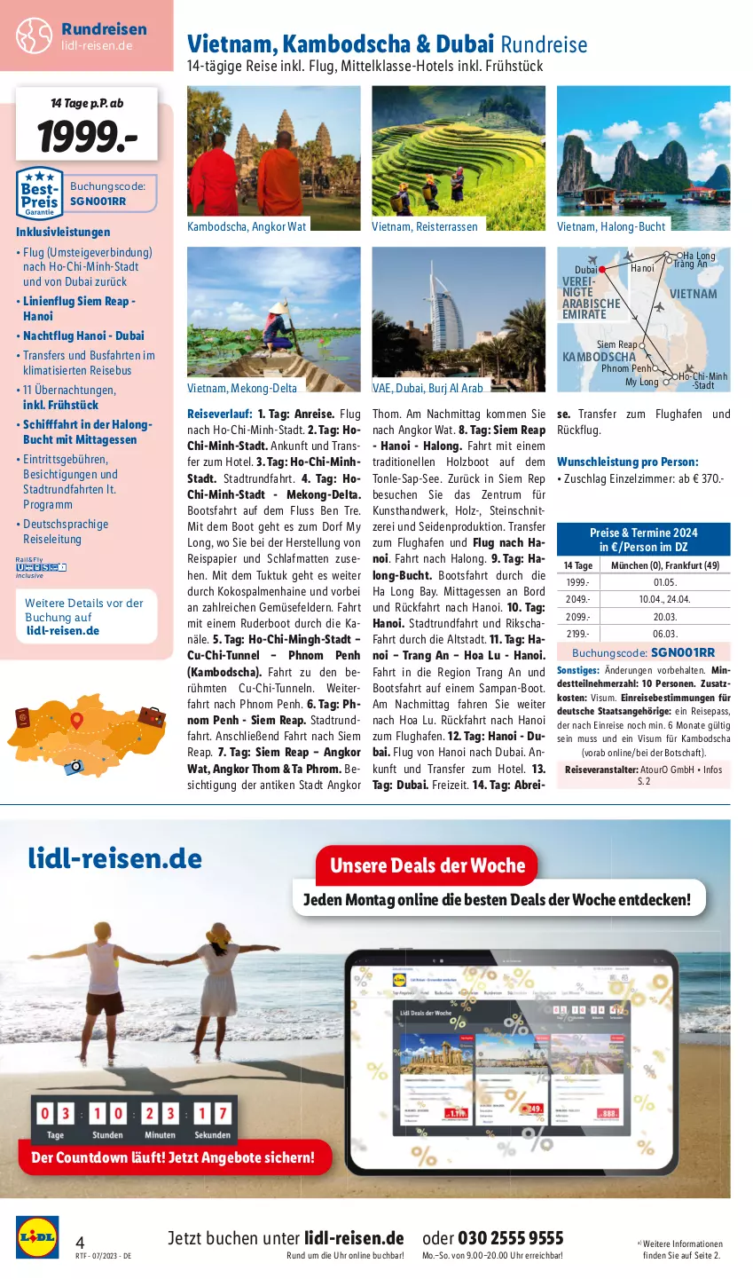 Aktueller Prospekt Lidl - Urlaub Nah & Fern - von 12.07 bis 15.08.2023 - strona 4 - produkty: abis, angebot, angebote, Brei, buch, decke, deutschsprachige reiseleitung, eis, elle, Holz, inklusivleistungen, klimatisierten reisebus, kokos, papier, reis, reiseveranstalter, reiseverlauf, rum, Schal, Ti, uhr