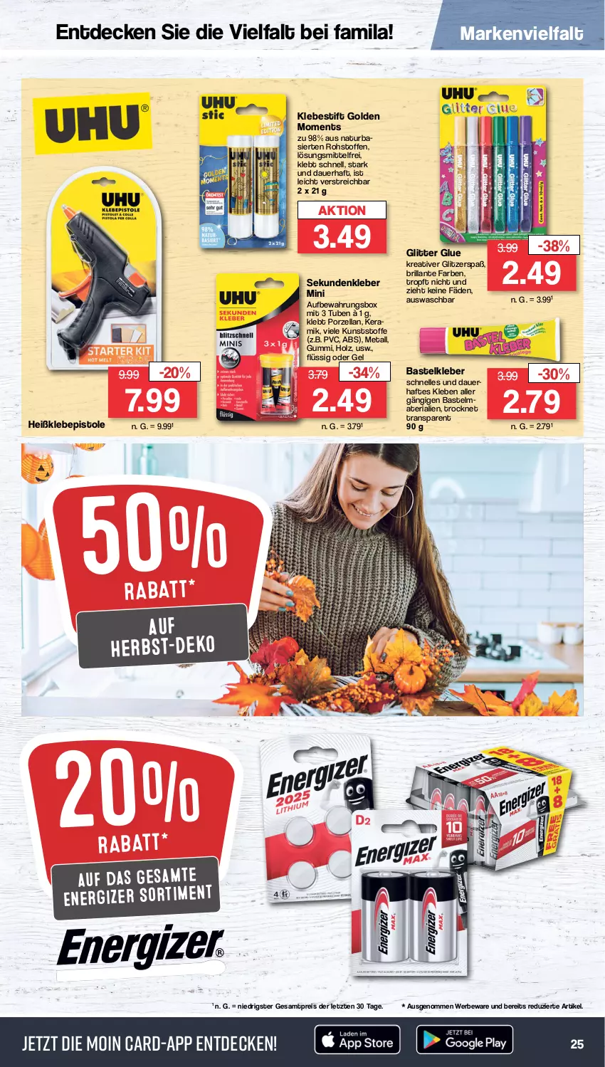 Aktueller Prospekt Famila - Prospekte - von 25.09 bis 30.09.2023 - strona 27 - produkty: auer, aufbewahrungsbox, decke, eis, elle, energizer, Heißklebepistole, Holz, kleber, natur, reis, Ria, Ti, ZTE